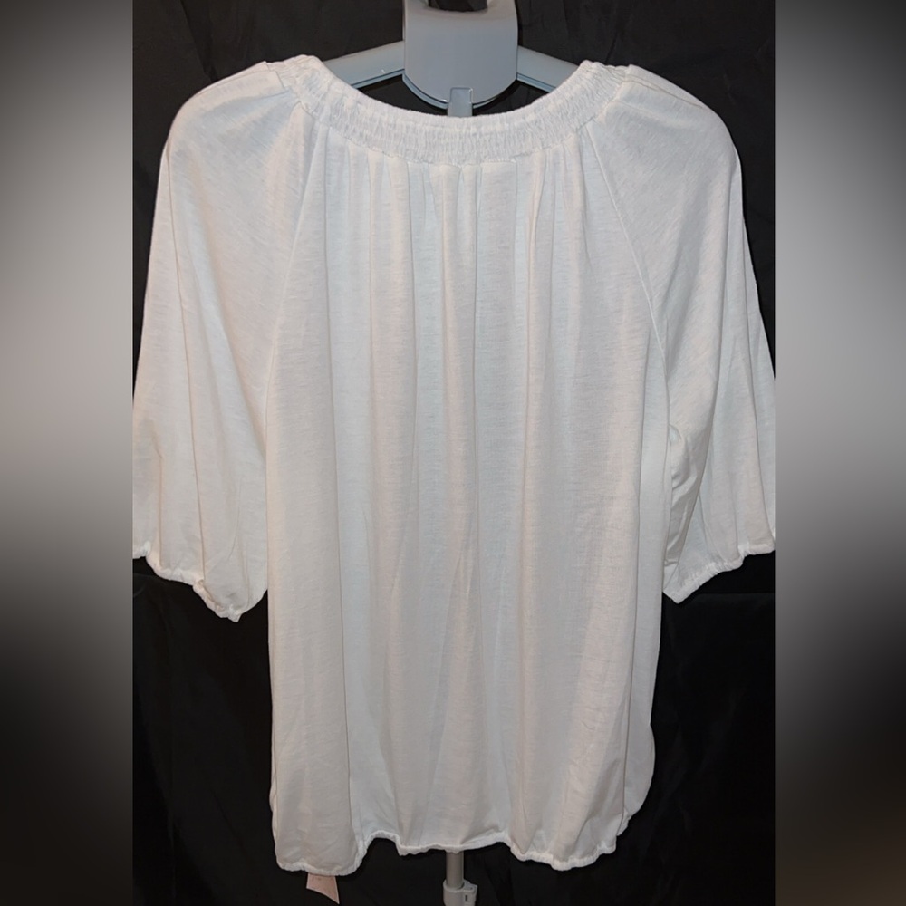 White Bell Sleeve Smocked Blouse - Picture 2 of 7